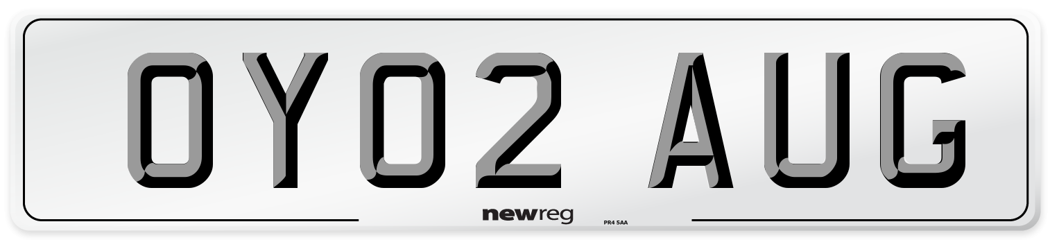 OY02 AUG Number Plate from New Reg